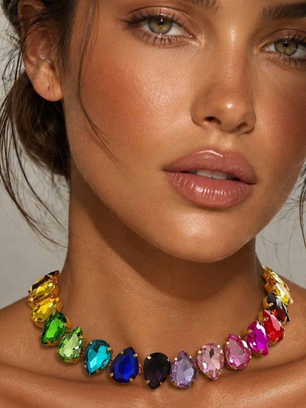 Rainbow Crystal Necklace Chakra Colorful Choker Party Festive Club Holiday NWT